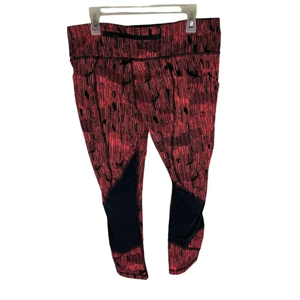 Lululemon Women's Size 8 Pace Rival Crop Leggings Down Pour Electric Coral Black